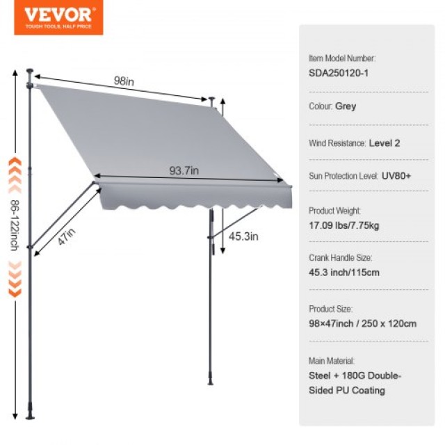 VEVOR  Τέντα Βεράντας 98x47 Αναδιπλούμενη με Μανιβέλα SSSZYPHSLZS9OSNMLV0