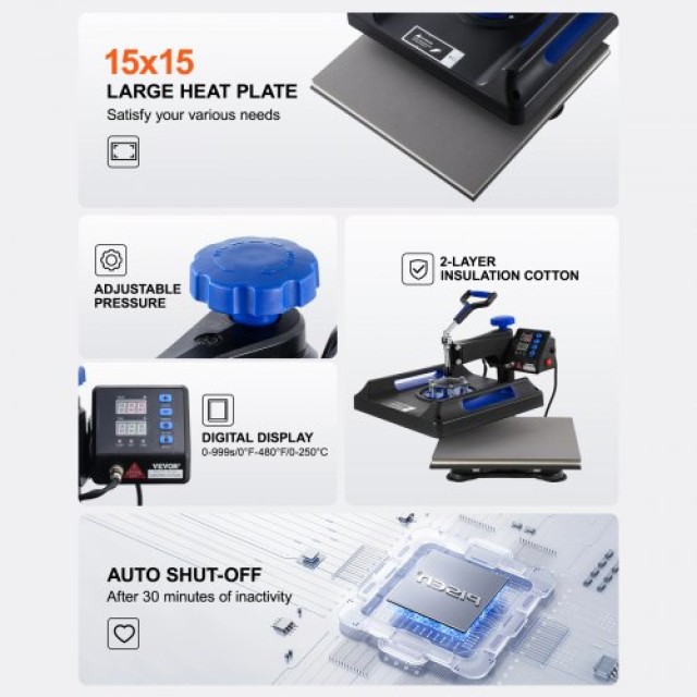 VEVOR Πολυμηχάνημα Θερμομεταφοράς 5 σε 1 15x15 ιντσών για Μπλουζάκια και Κούπες  YTS30OZ151551Z4JBV2