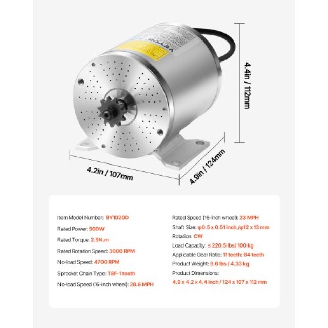 VEVOR Σετ Ηλεκτρικού Κινητήρα 500W Brushless DC 36V 3000rpm με Αναβαθμισμένο Ελεγκτή ZLWSDJTJ500WGWM9BV2