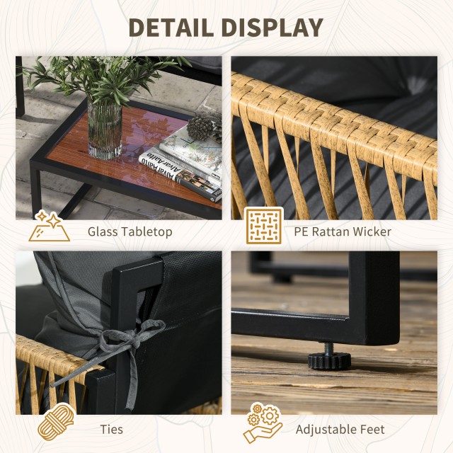 Outsunny Σετ κήπου Rattan 4 τεμαχίων με καναπέ, 2 καρέκλες και τραπεζάκι σαλονιού, γκρι και καφέ 860-326V01CG