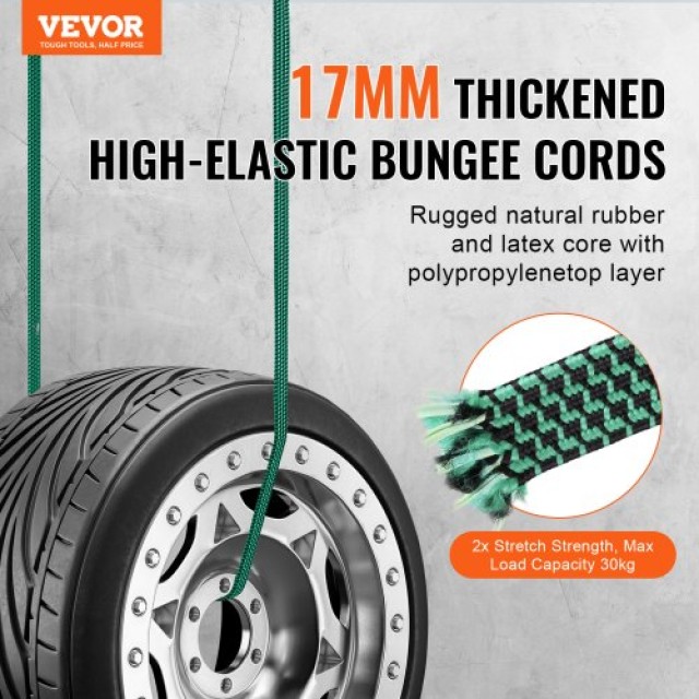 VEVOR Σετ 32 Επίπεδων Ιμάντων Bungee 17mm με Γάντζους J - Βαρέως Τύ...
