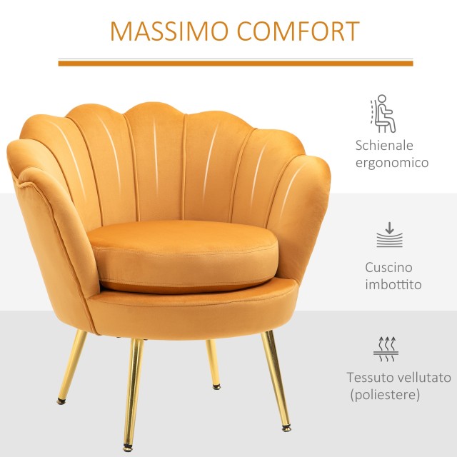 Πολυθρόνα HOMCOM Vintage Design σε κίτρινη βελούδινη πολυθρόνα κρεβ...