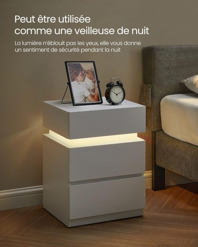 Κομοδίνο με LED και 3 Συρτάρια 35 x 40 x 55cm Λευκό VASAGLE LET630T10V1