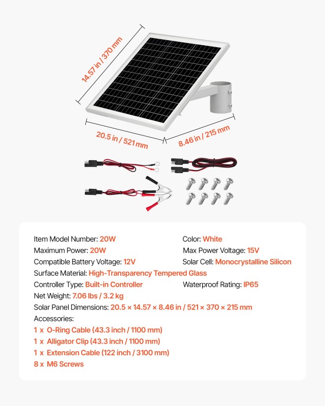 VEVOR Φορτιστής Ηλιακών Μπαταριών  20W 12V, Υψηλή Απόδοση με Ενσωμα... VEVOR Φορτιστής Ηλιακών Μπαταριών  20W 12V, Υψηλή Απόδοση με Ενσωμα...