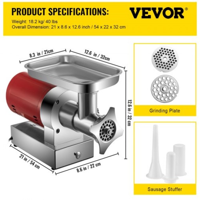VEVOR  Ηλεκτρικός Κιμάς 1100W 300kg/ώρα SYTMDDJRJSYSP65ZTV2