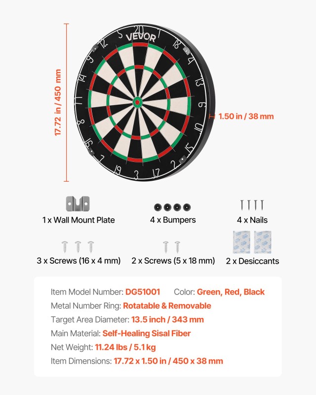 VEVOR Επιιτοίχιος Στόχος Dart με Αυτο-επούλωση από Ίνες Σίζαλ JMFBP...