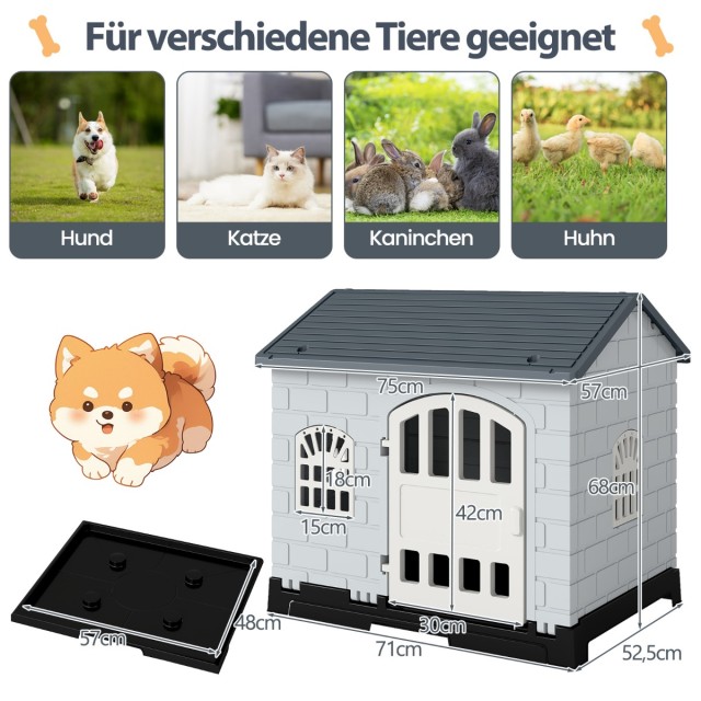 Costway Εξωτερικός Σκύλος Σπίτι με Πόρτα & 3 Παράθυρα & Αφαιρούμενο...