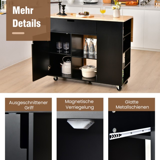 Costway Πολυλειτουργικό Καρότσι Κουζίνας 124 x 76 x 92 cm  με Επεκτ...