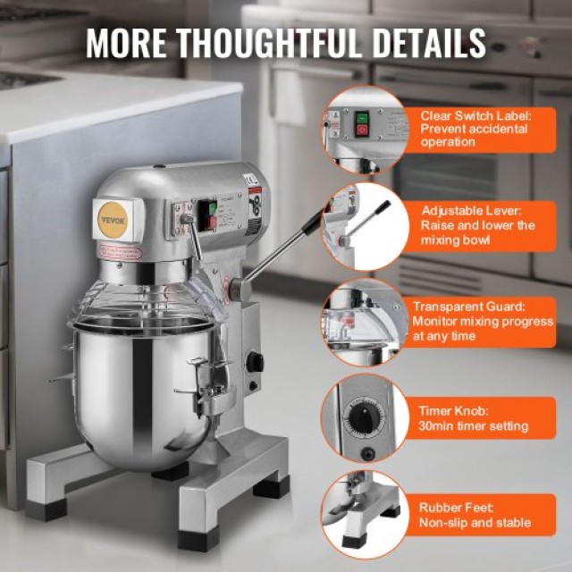 Επαγγελματικό Μίξερ Τροφίμων VEVOR 28.5L 1100W 3-Ταχυτήτων για Εστιατόρια  ZXSPJBJ30QT1IN0RHV2