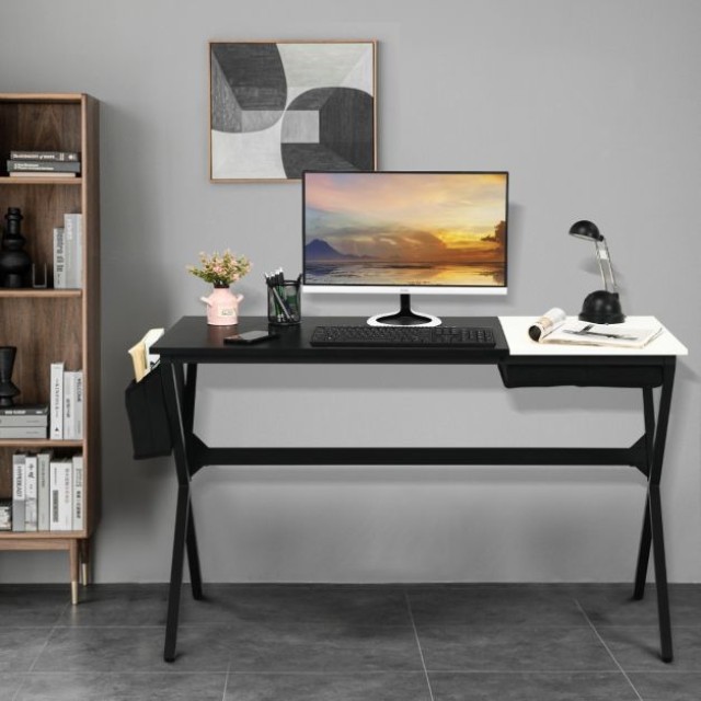 Μεταλλικό Γραφείο με Ξύλινη Επιφάνεια 120 cm x 60 cm x 73,5 cm Χρώματος Μαύρο COSTWAY HW66465BK