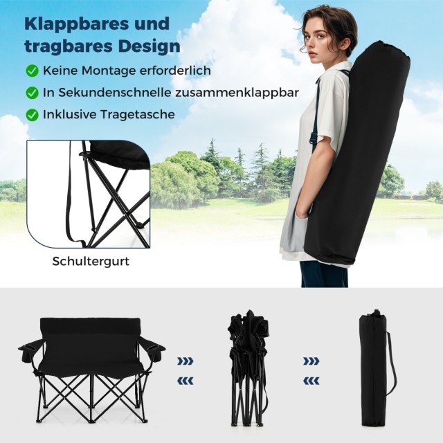 Costway Διθέσια Καρέκλα Camping 132x66x96 cm με Υψηλή Πλάτη και Πλα...
