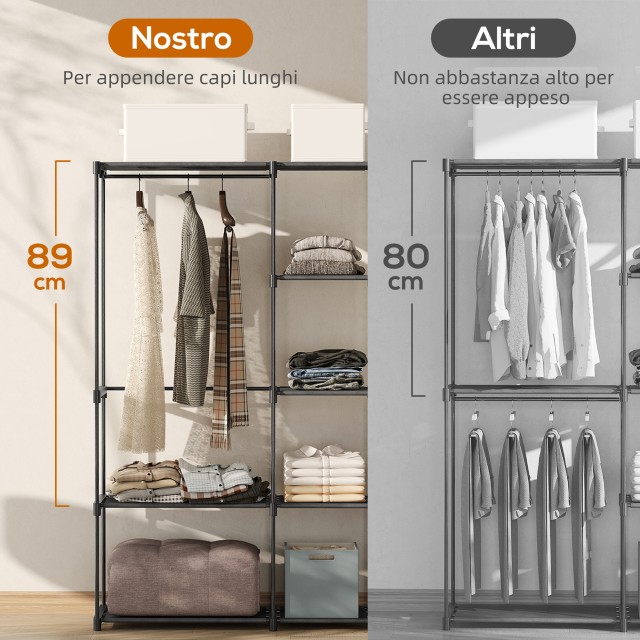 HOMCOM Ντουλάπα Φορέματος από Ύφασμα με 8 Ράφια και 3 Κρεμάστρες, 1... HOMCOM Ντουλάπα Φορέματος από Ύφασμα με 8 Ράφια και 3 Κρεμάστρες, 1...