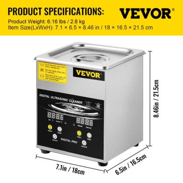 VEVOR 2L Υπερηχητικό Καθαριστικό Κοσμημάτων Ανοξείδωτο Ατσάλι  QXJ2...