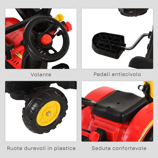 HOMCOM Toy Truck with Pedals, Ride-on Excavator για Παιδιά με Φτυάρια και Τιμόνι, 179x42x59cm Πολύχρωμο 341-033