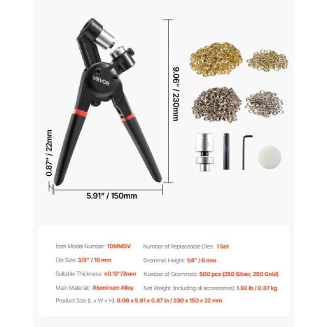 VEVOR Σετ Εργαλείων Μεταλλικών Τρουκ 500 Τεμ 10 mm σε Χρυσό και Αση...