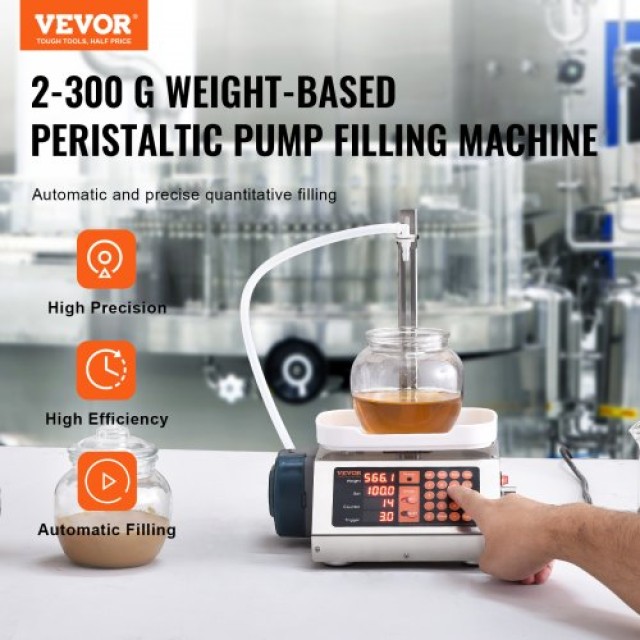 VEVOR Μηχάνημα Υγρής Πλήρωσης, 5-300 g, Αυτόματο Γεμιστικό Μπουκαλιών με Περισταλτική Αντλία (Μονή Ακροφύσιο)  WSDBGYGZJ061I2HY6V2