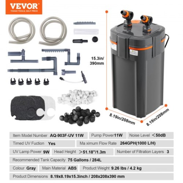 VEVOR  Φίλτρο Ενυδρείου 75 Γαλόνια με UV 11w Σιωπηλό  SZXGLQ1000LHYKS7WV2