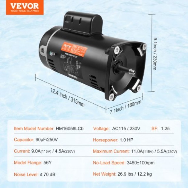 VEVOR Αντλία Πισίνας 1HP 115/230V  YCBDJ1HP56Y26MR60V9
