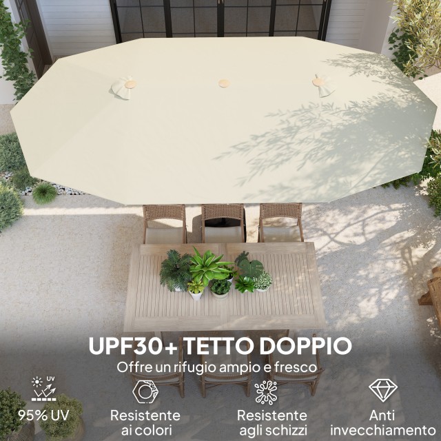 Outsunny Διπλή Ομπρέλα με Άνοιγμα με Μανιβέλα, από Ανοξείδωτο Ατσάλι και Πολυεστέρα, 455x265x238 εκ., Μπεζ 84D-344V00BG