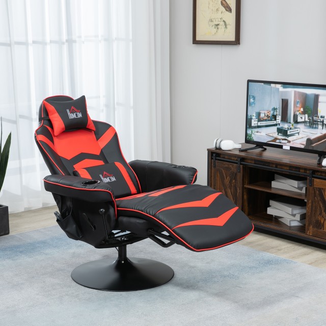 HOMCOM Καρέκλα Gaming με Μασάζ και Υποπόδιο, με Μαξιλάρι, από Συνθε...