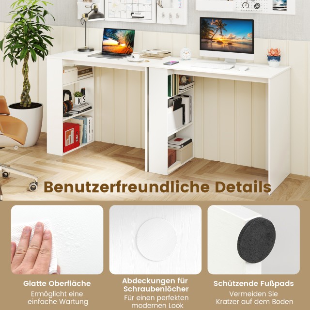 Costway Λευκός Γραφείο Υπολογιστή 90 εκ. με Ράφι Βιβλίων - Μοντέρνο...