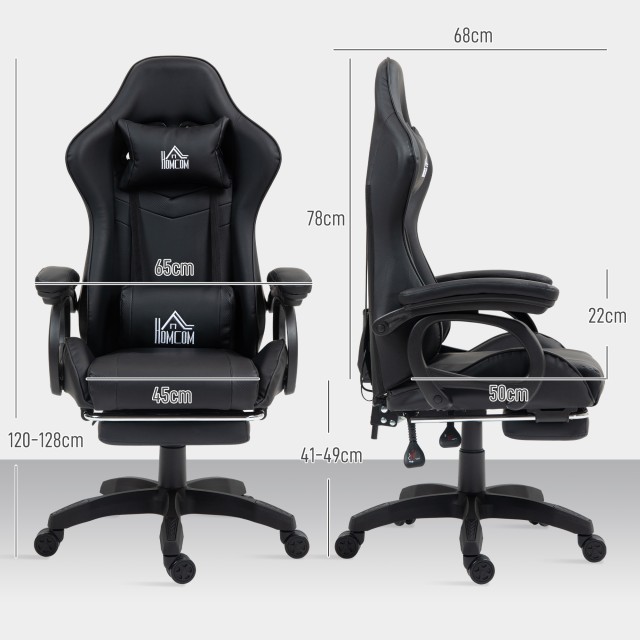 HOMCOM  Καρέκλα Gaming με ανάκλιση 125° και λειτουργία μασάζ από συ...