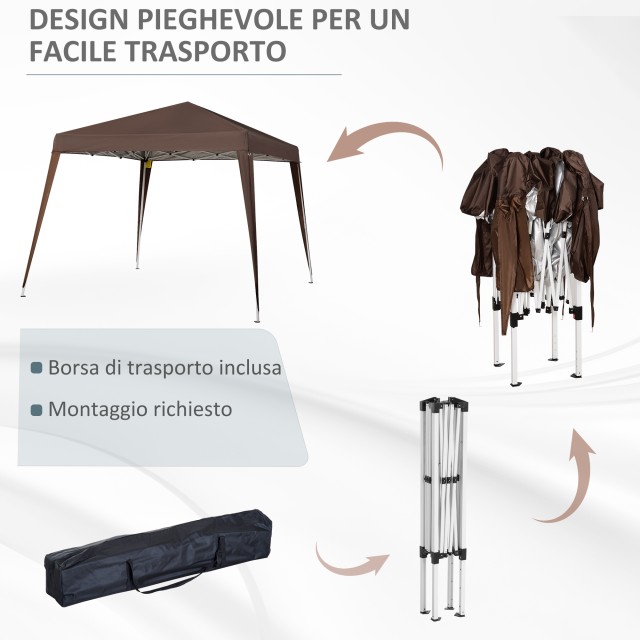 Outsunny Folding Garden Gazebo 2,4x2,4m με Χαλύβδινη Κατασκευή και Αντιανεμικά Σχοινιά, Καφέ 840-159CF
