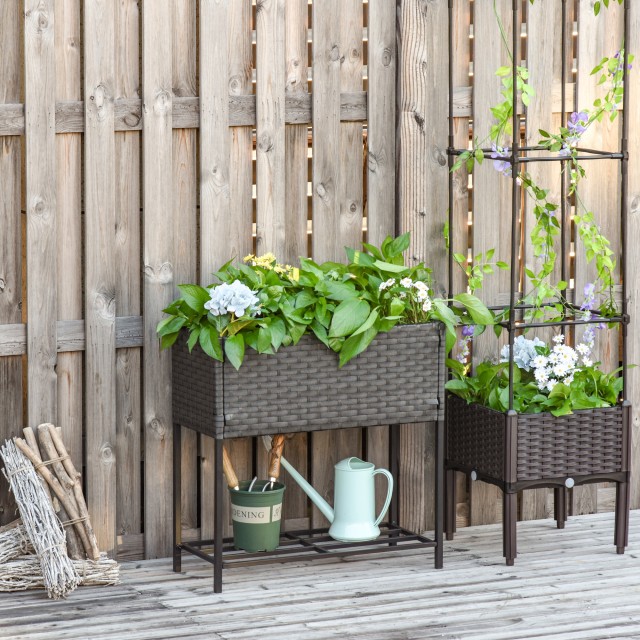 Outsunny Wicker Effect Planter με γκρι ράφι (70cm x 30cm x 72cm) 867-038