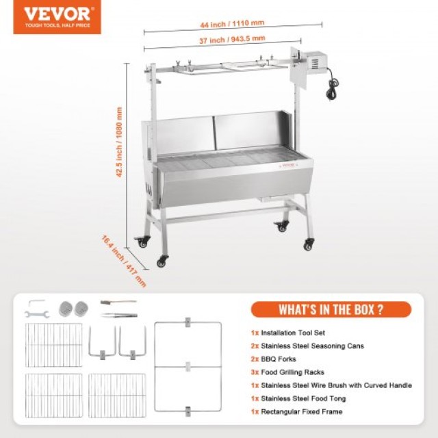 VEVOR Σούβλα Ψησταριάς BBQ για Γουρούνι, Αρνί, Κοτόπουλο 42W 61kg  DDXZKJ35YCDBV3Y2GV2