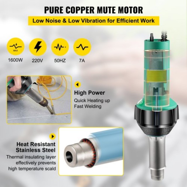 VEVOR  Συγκολλητής PVC Θερμού Αέρα 1600W με 8 Εξαρτήματα  HQTZOCPJPVC-8UNHDV2