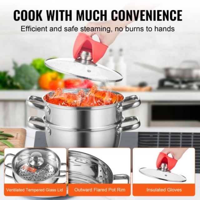 VEVOR  Ατμομάγειρας 24cm με Κατσαρόλα 5QT από Ανοξείδωτο Ατσάλι 304 για Όλες τις Εστίες DCZG24CM0000HEM7IV0