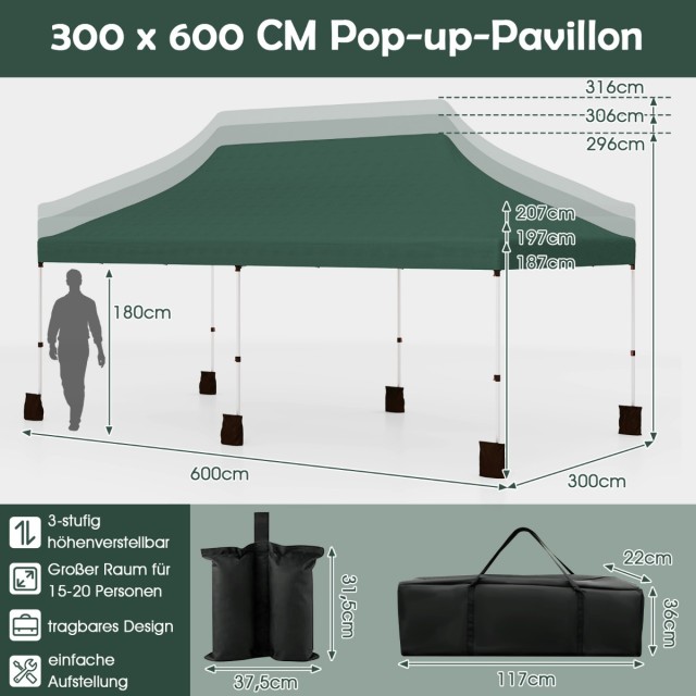 Costway Πράσινη Αναδιπλούμενη Τέντα Εκδηλώσεων με Τσάντα Μεταφοράς ...