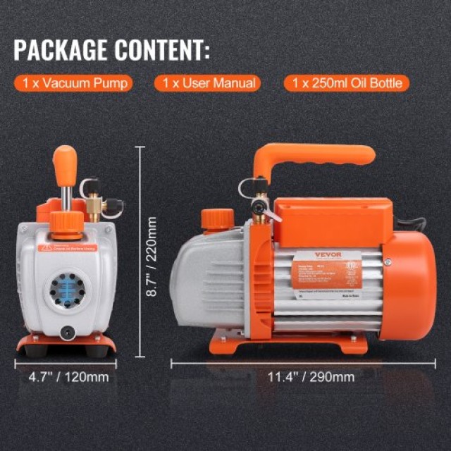 Αντλία Κενού VEVOR 1/5 HP, 3.5 CFM, 220-240V για HVAC & Ψύξη  KDZKBLJ150WA1NDONV2