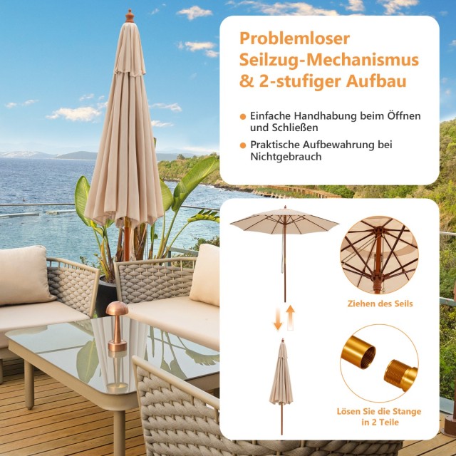 Costway Μεγάλη Ξύλινη Ομπρέλα Κήπου με Πολυεστερικό Σκίαστρο NP10817MS