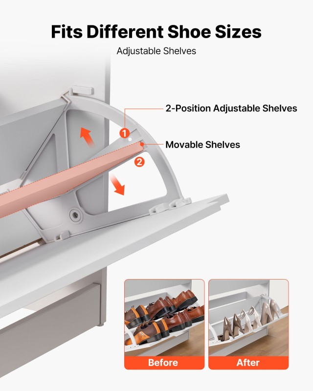 VEVOR Λευκή Ντουλάπα Παπουτσιών 3 Ανακλινόμενων Συρταριών με Σύστημ...