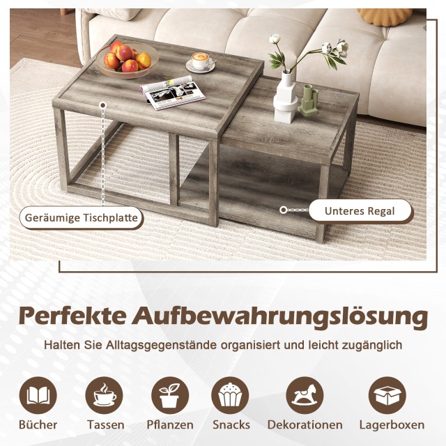 Costway Σετ 2 Τεμάχια Ορθογώνιοι Επιτραπέζιοι Στοιβαζόμενοι Καναπέδ...