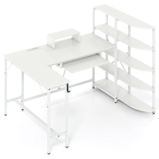 Γραφείο σε σχήμα L με ράφια και σταθμό φόρτισης 160 x 108 x 109,5cm... Γραφείο σε σχήμα L με ράφια και σταθμό φόρτισης 160 x 108 x 109,5cm...