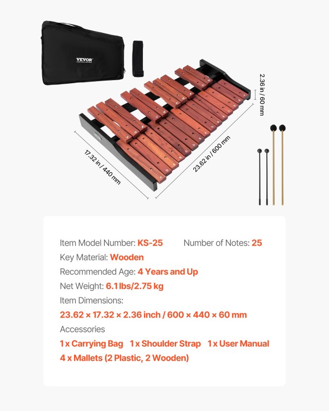 VEVOR Ξυλόφωνο Γκλοκενσπίλ 25 Νότων, 2 Τύποι Μπαγκέτες, με Τσάντα Μ... VEVOR Ξυλόφωνο Γκλοκενσπίλ 25 Νότων, 2 Τύποι Μπαγκέτες, με Τσάντα Μ...