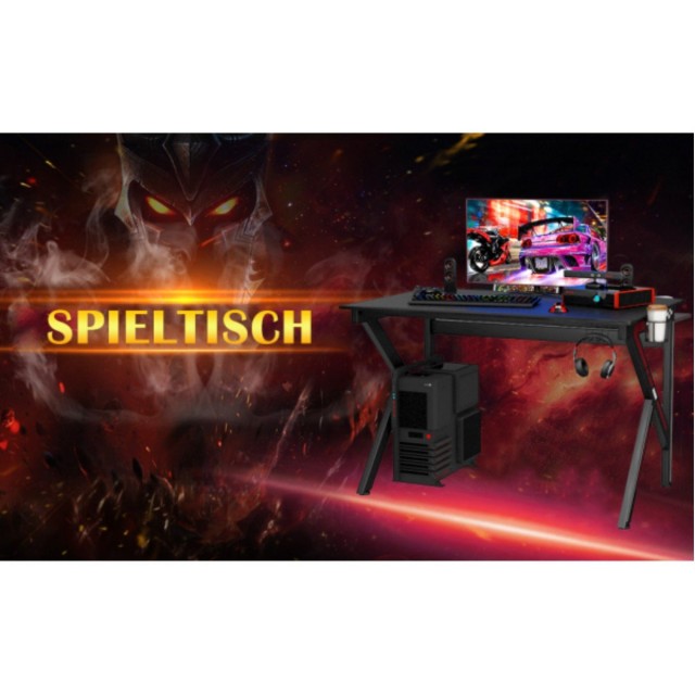 Costway Κοstway K-σχήματος Gaming γραφείο με γάντζο για ακουστικά, θήκη για ποτήρι και διαχείριση καλωδίων, εργονομικό γραφείο υπολογιστή μαύρο. HW66067