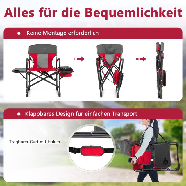 Costway Πτυσσόμενη Καρέκλα Κάμπινγκ με Τραπέζι και Θήκη Ψυγείου, Κό...