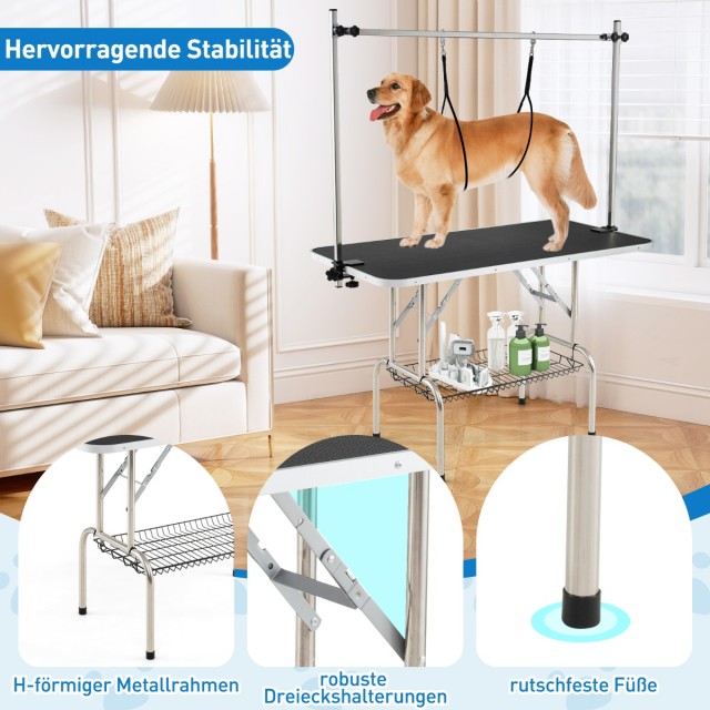 Costway Πτυσσόμενο Μαύρο Τραπέζι Καλλωπισμού Κατοικίδιων Ζώων με Ρυ...