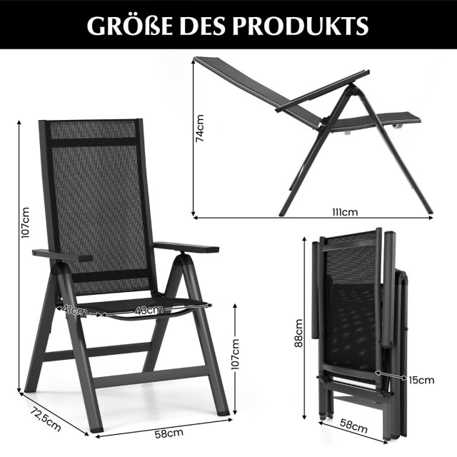 Costway  Σετ Πτυσσόμενων Καρεκλών Βεράντας 72,5 x 58 x 107cm Μαύρο  NP11442DK-1