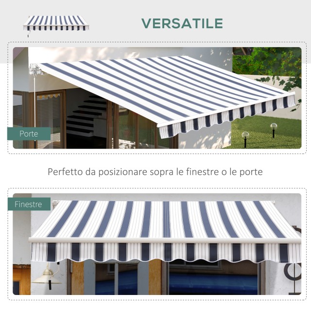 Outsunny Manual Ριγέ Τέντα Τοίχου, Μπλε και Λευκό, 2,5x2m 100110-005BW