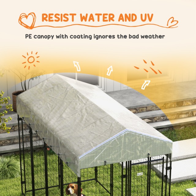 PawHut Outdoor Dog Run με Οροφή και Μεταλλική Πόρτα 2 τμημάτων, 239x121x183cm, Ασημί D02-176V00SR