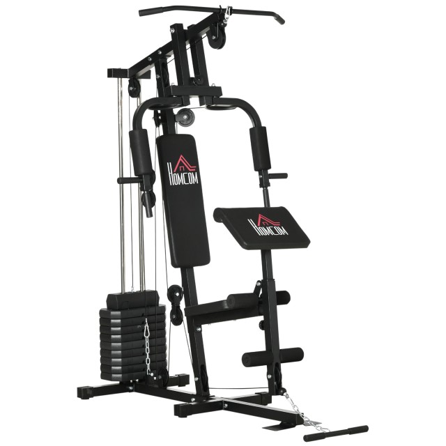 HOMCOM Multifunction Fitness Station Power Tower με βάρη έως 45 κιλά και πάγκο με επένδυση, 135x103x210 cm A91-177