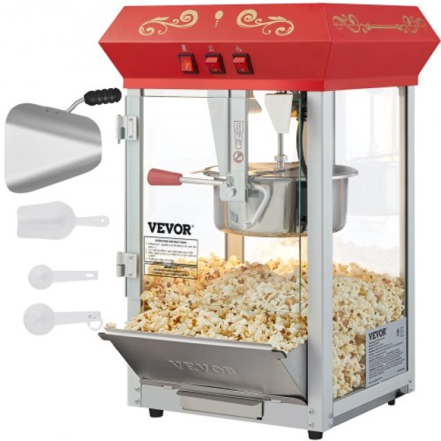 VEVOR  Μηχανή Ποπ Κορν Πάγκου 850W 8 Oz 48 Κούπες Κόκκινη TSBMHJ8OZ850WJWNRV2