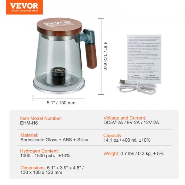 Κύπελλο Υδρογόνου VEVOR, 400 ml, Φορητή Γεννήτρια Υδρογόνου με Ασύρματη Φόρτιση  QSHFQSPGSYBLY5TD2V9