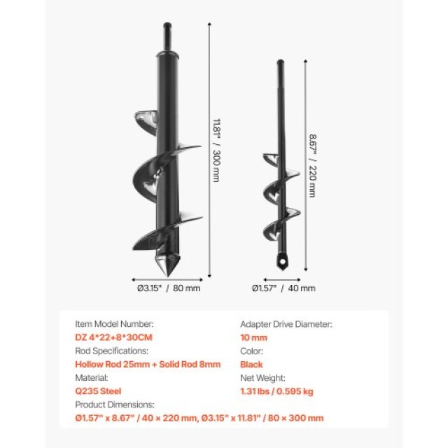 VEVOR Εργαλείο Διάτρησης Εδάφους με 2 Τρυπάνια Helix (30cm & 22cm) ... VEVOR Εργαλείο Διάτρησης Εδάφους με 2 Τρυπάνια Helix (30cm & 22cm) ...