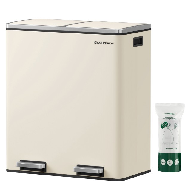SONGMICS Δίχρωμος Κάδος Απορριμμάτων 60L με Απαλό Κλείσιμο και Πεντάλ 58.5x36x65cm LTB060A01