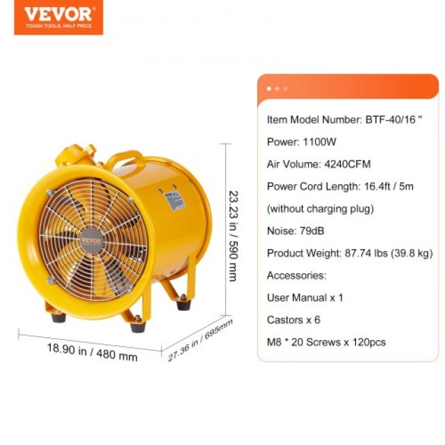 VEVOR 406mm Φορητός Εξαεριστήρας Βιομηχανικός  FBGS1100W16IN6JLSV2